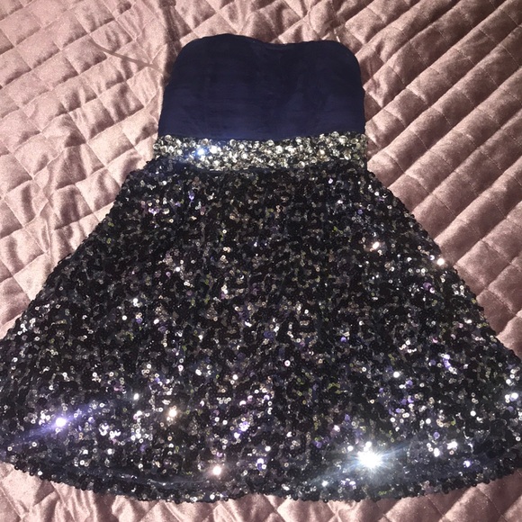 My Michelle Other - Sparkly Blue Sequin Strapless Dress